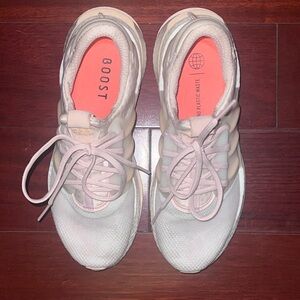 Adidas Women's Light Pink and White Boost Sneakers